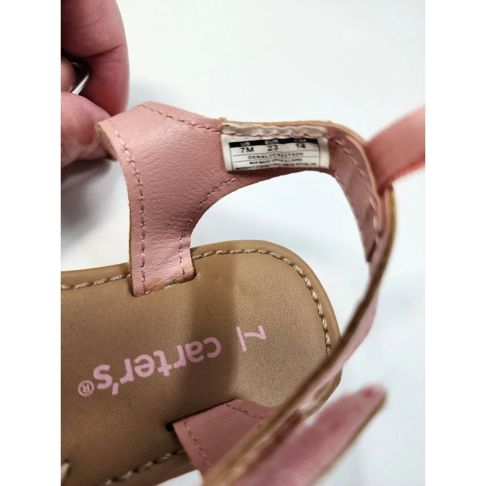 Carters Denali Toddler Girls Pink Beige Braided Ankle Strap Sandals Size 7M